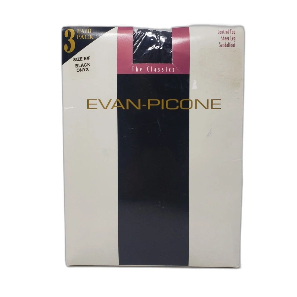 Evan Picone Pantyhose Control Top Sheer Leg Sandalfoot Black Onyx Size E/F 2PAIR